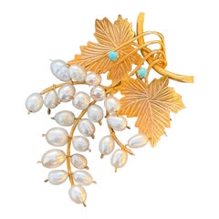 Cluster de perles de culture en or jaune massif 18 carats 750  Broche