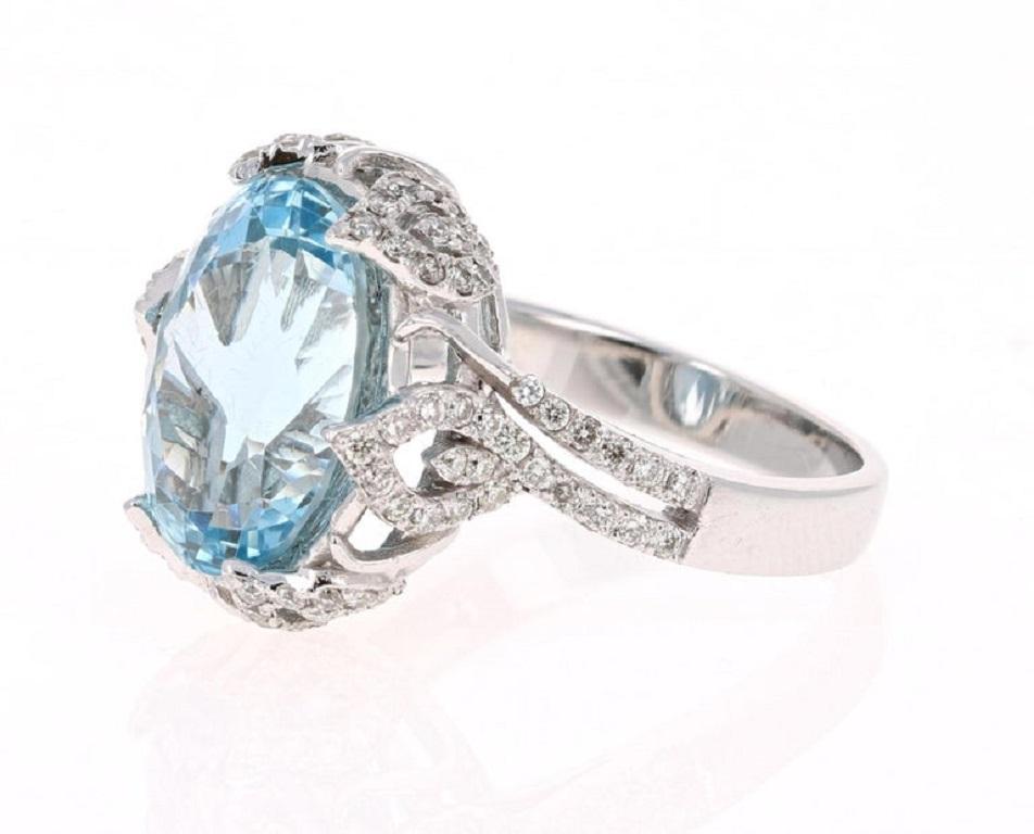 Contemporary 7.50 Carat Aquamarine Diamond White Gold Cocktail Ring For Sale