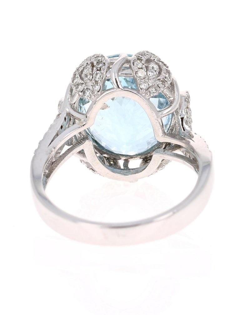 Oval Cut 7.50 Carat Aquamarine Diamond White Gold Cocktail Ring For Sale