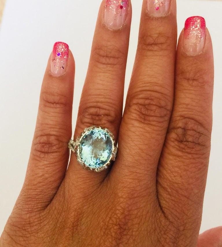 Women's 7.50 Carat Aquamarine Diamond White Gold Cocktail Ring For Sale