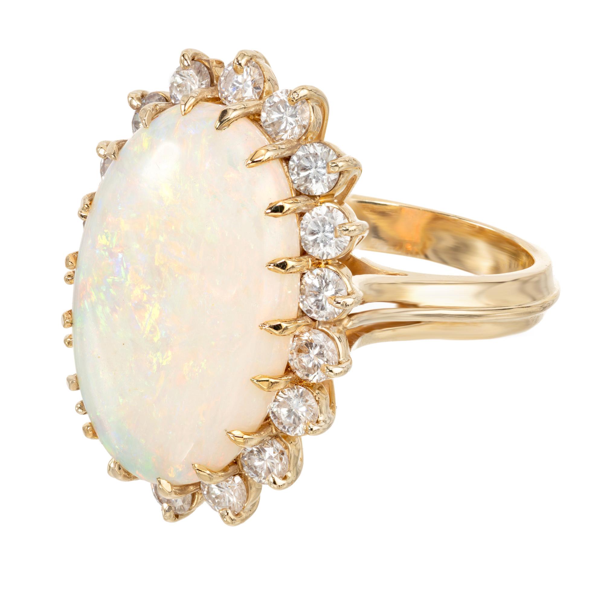 Oval Cut 7.50 Carat Australian Oval Opal Diamond Halo Yellow Gold Cocktail Ring For Sale