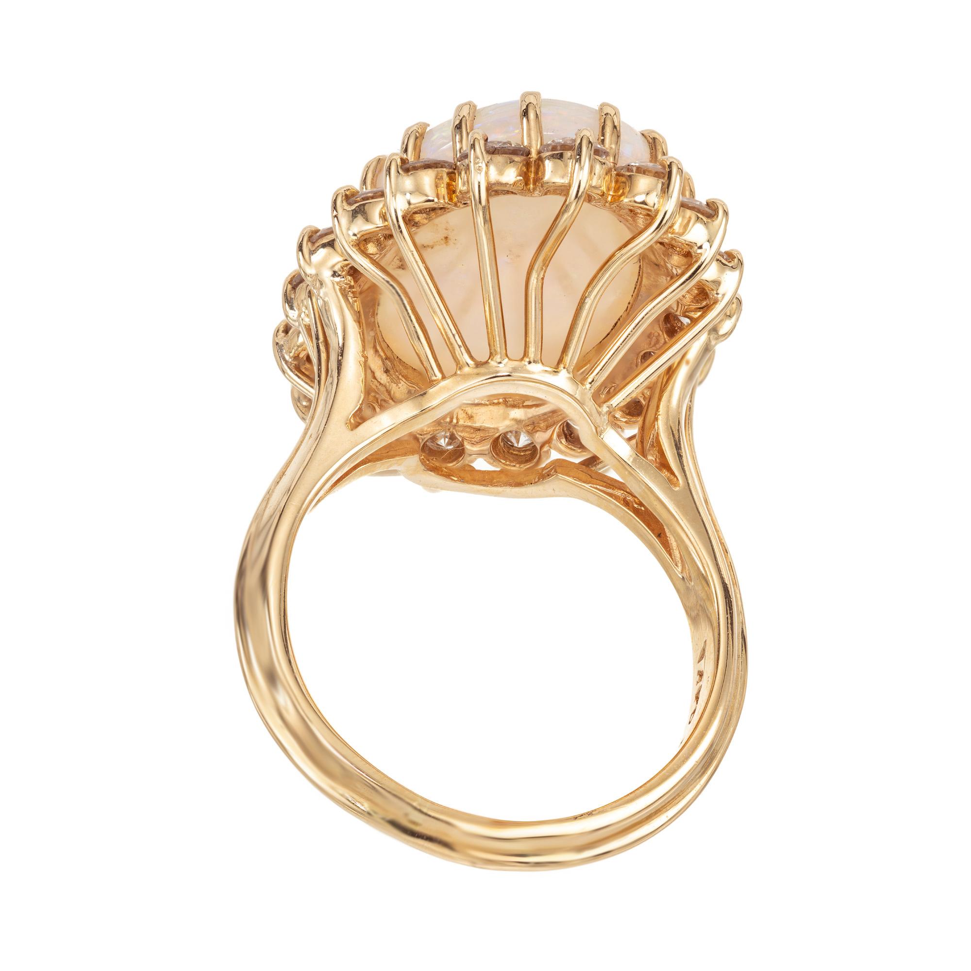 Women's 7.50 Carat Australian Oval Opal Diamond Halo Yellow Gold Cocktail Ring For Sale