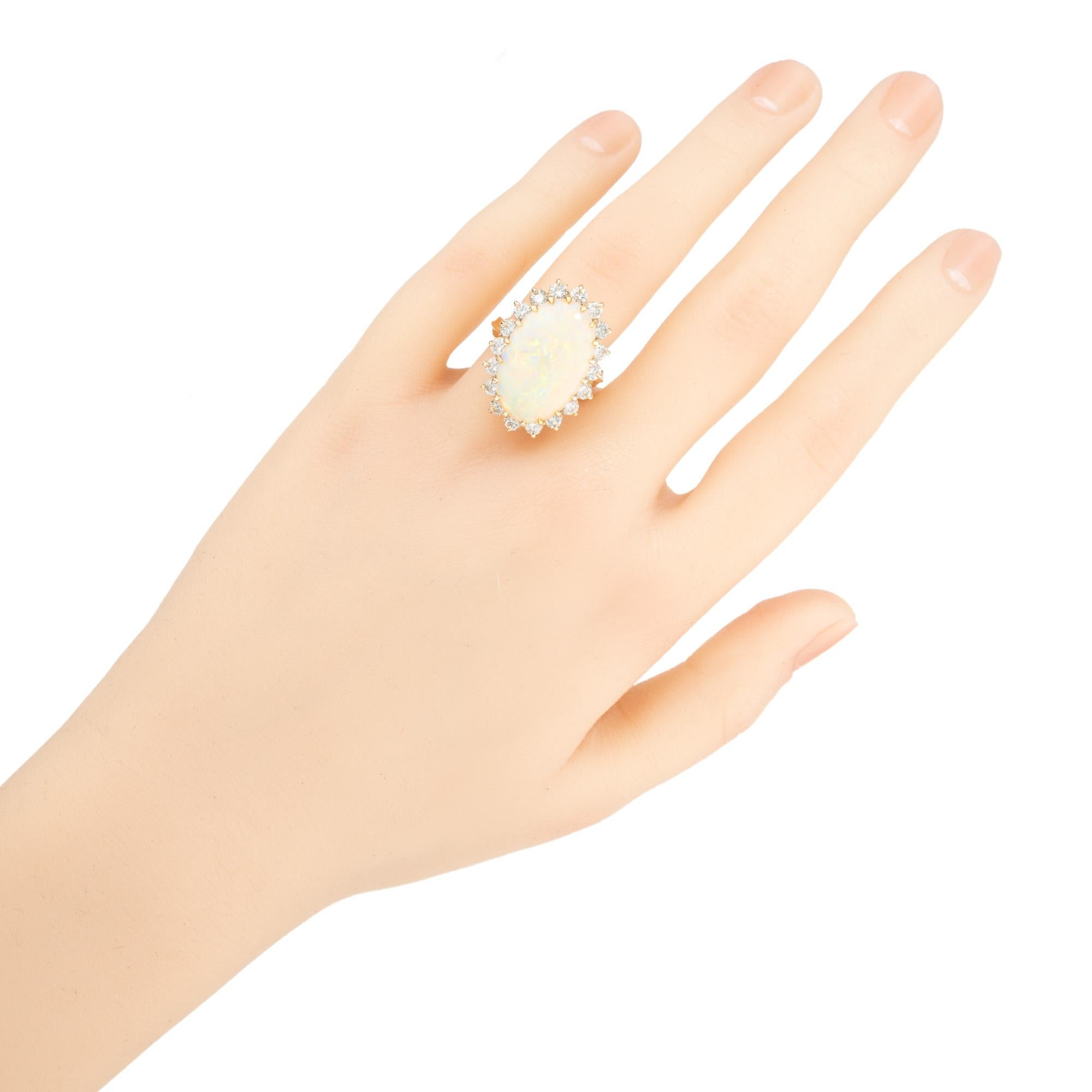7.50 Carat Australian Oval Opal Diamond Halo Yellow Gold Cocktail Ring For Sale 2