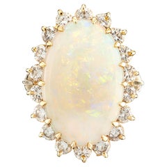 7.50 Carat Australian Oval Opal Diamond Halo Yellow Gold Cocktail Ring