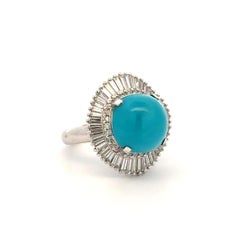 7.50 Carat Cabochon Turquoise and Diamond Vintage Platinum Ring