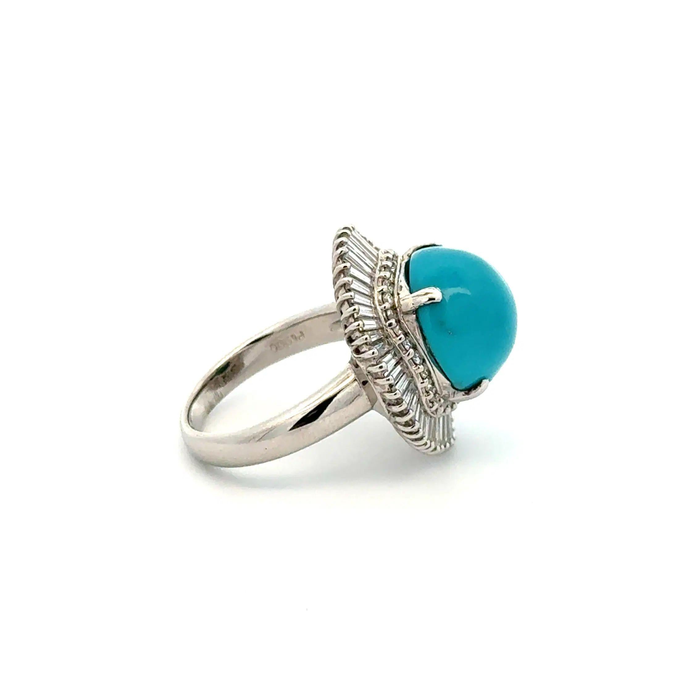 7,50 Karat Cabochon Türkis und Diamant Vintage Platin Ring Damen im Angebot