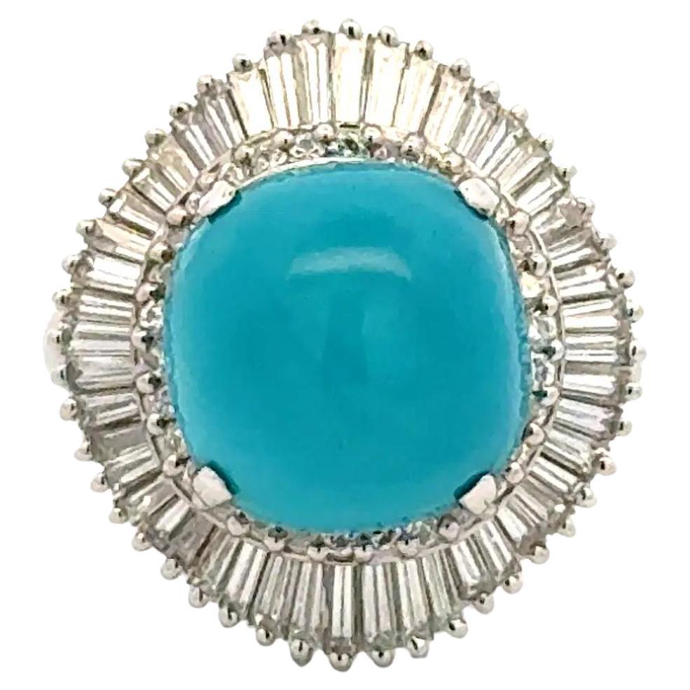7.50 Carat Cabochon Turquoise and Diamond Vintage Platinum Ring