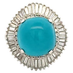 7.50 Carat Cabochon Turquoise and Diamond Vintage Platinum Ring