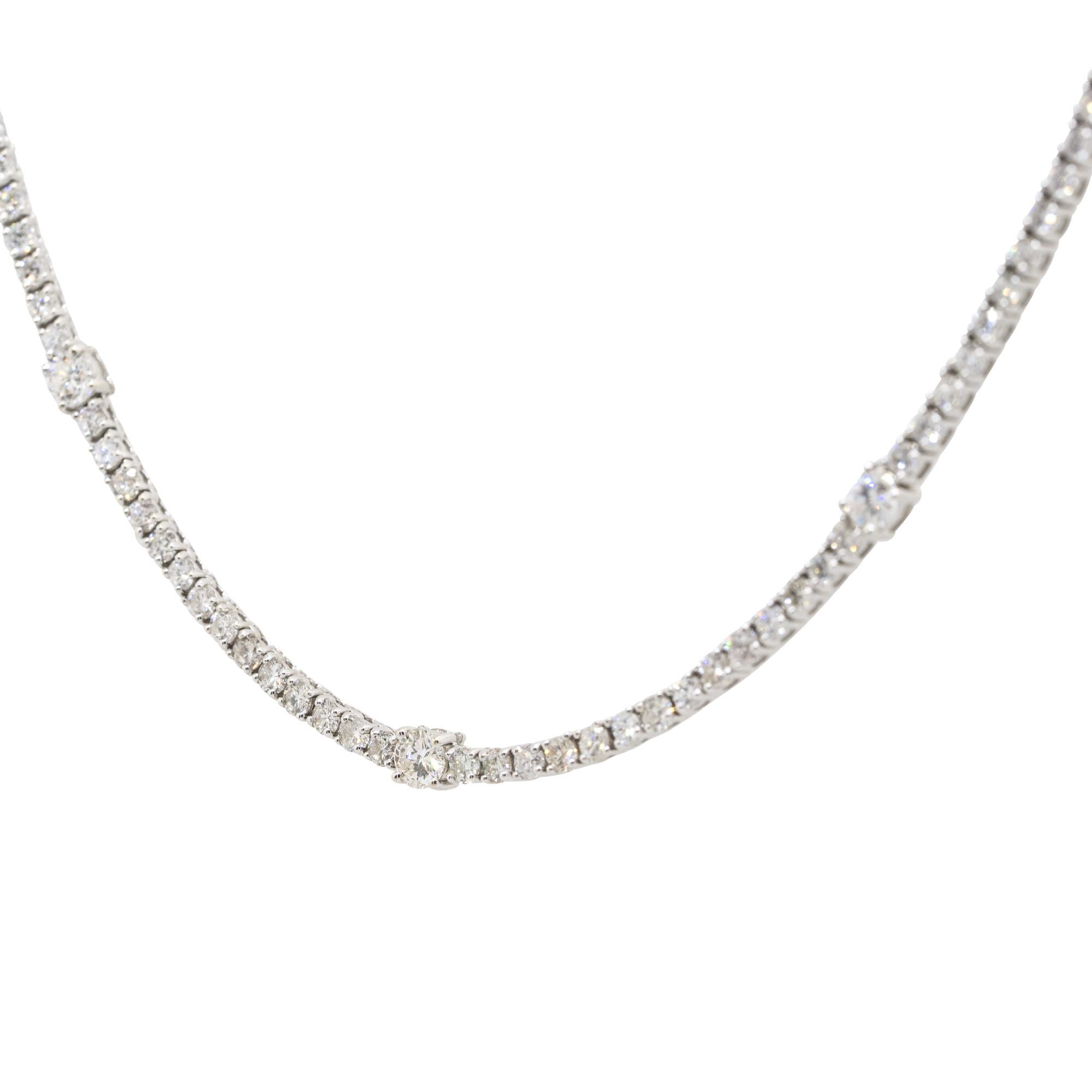 7.50 Carat Diamond Station Tennis Necklace 14 Karat In Stock In New Condition For Sale In Boca Raton, FL
