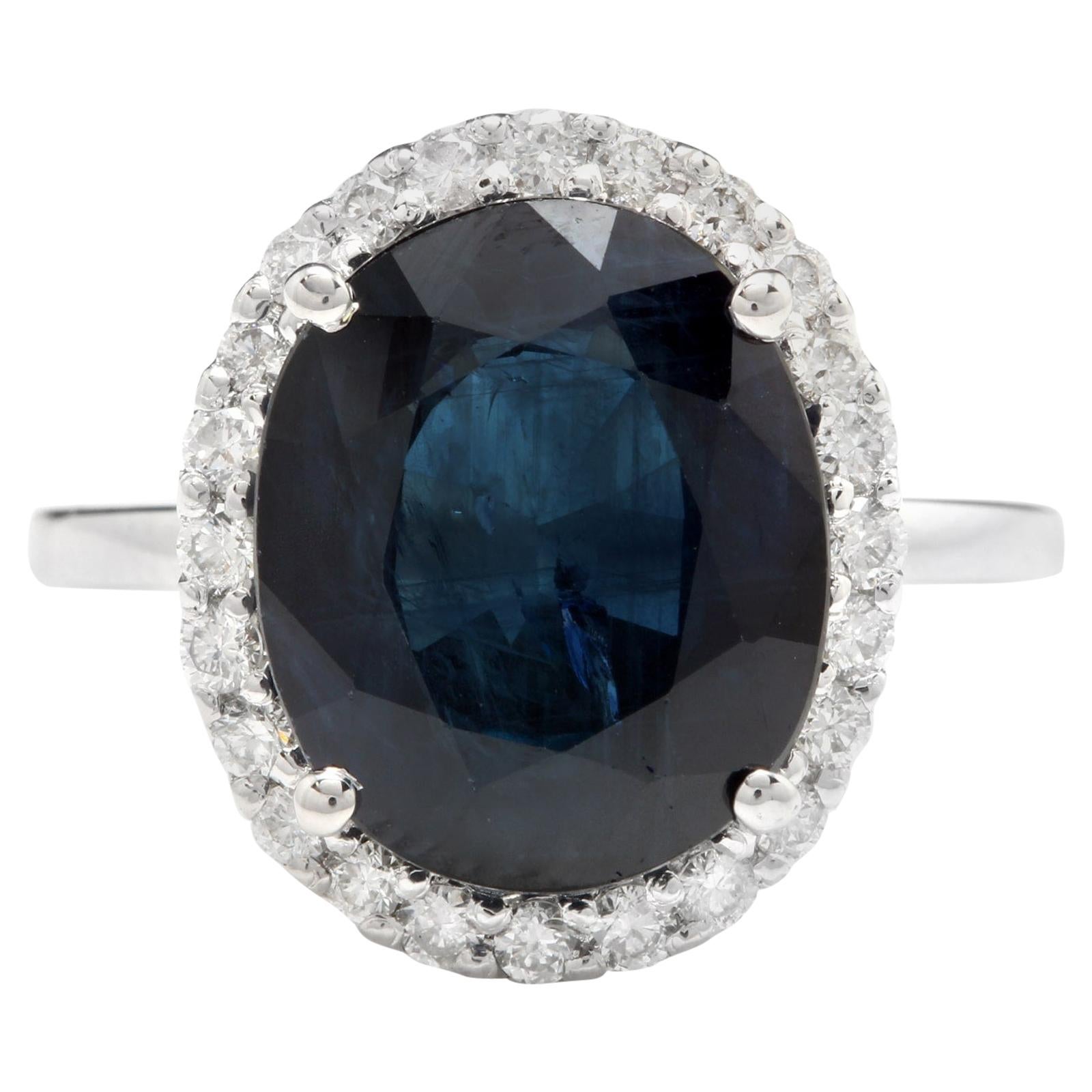 7.50 Carat Exquisite Natural Blue Sapphire and Diamond 14 Karat Solid White Gold For Sale