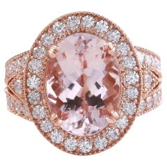 Or massif 14 carats avec diamants et Morganite naturelle de couleur pêche exquise de 7,50 carats