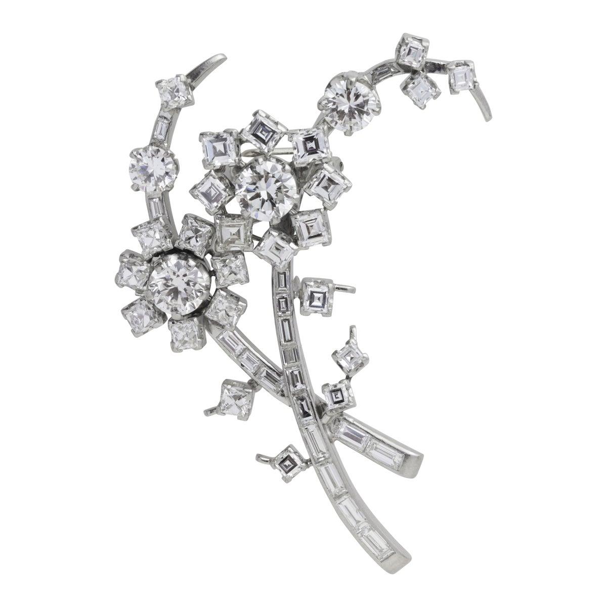 7.50 Carat Mixed Cut Diamond Spray Pin Brooch For Sale
