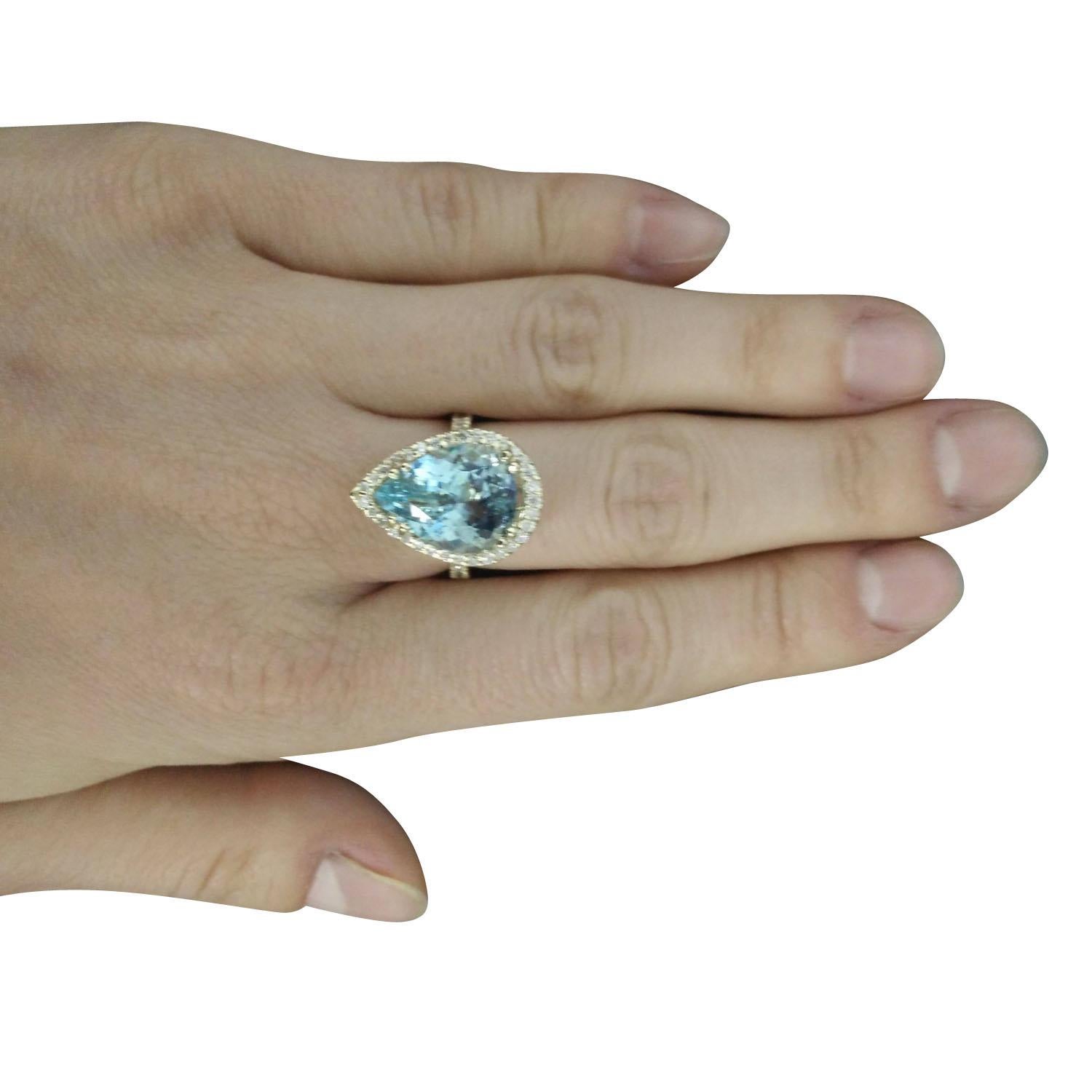 7.50 Carat Natural Aquamarine 14 Karat Solid Yellow Gold Diamond Ring
Stamped: 14K 
Ring Size: 7
Total Ring Weight: 5.8 Grams 
Aquamarine Weight: 6.75 Carat (15.00x12.00 Millimeter) 
Diamond Weight: 0.75 Carat (F-G Color, VS2-SI1 Clarity) 
Quantity: