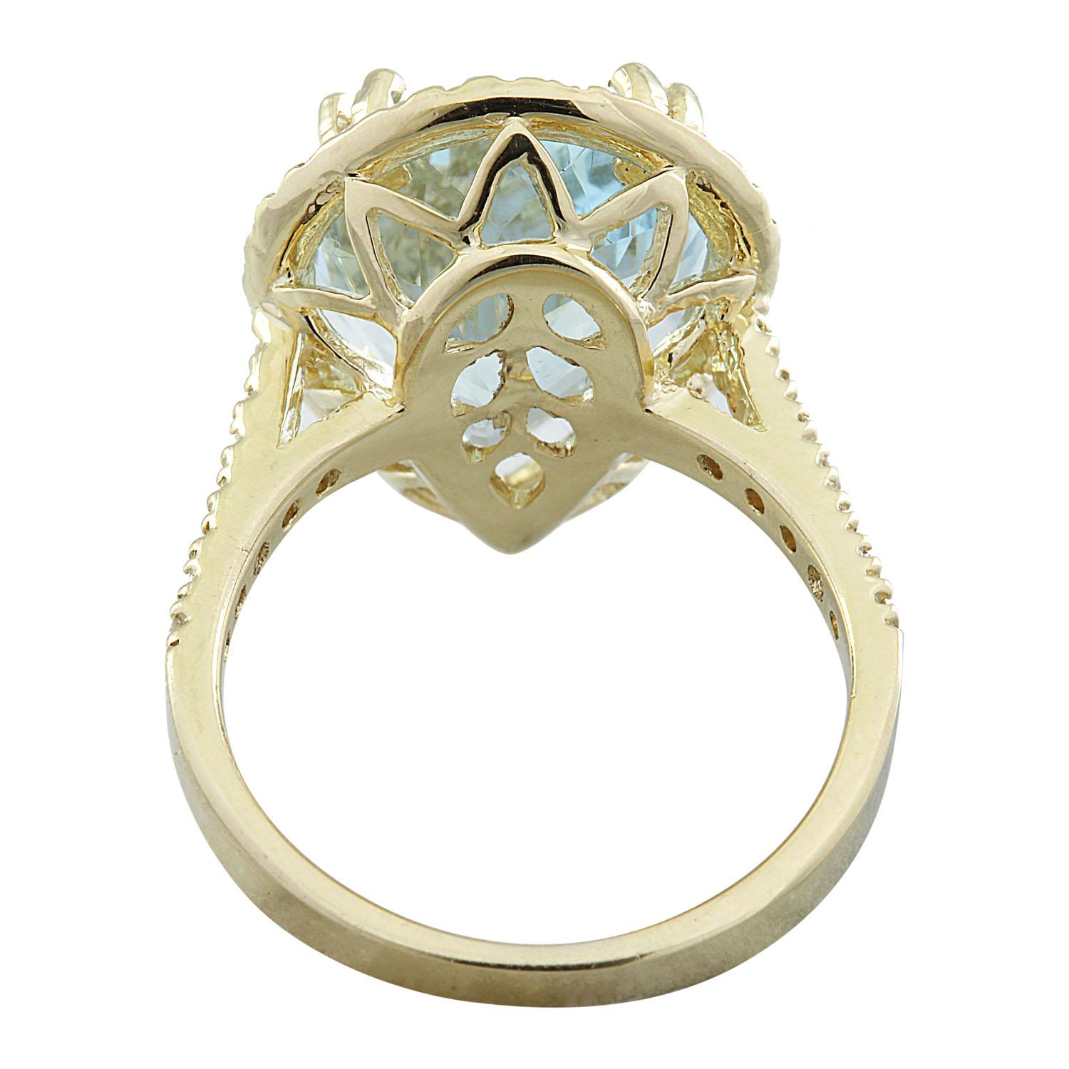 7.50 Carat Natural Aquamarine 14 Karat Solid Yellow Gold Diamond Ring In New Condition For Sale In Los Angeles, CA