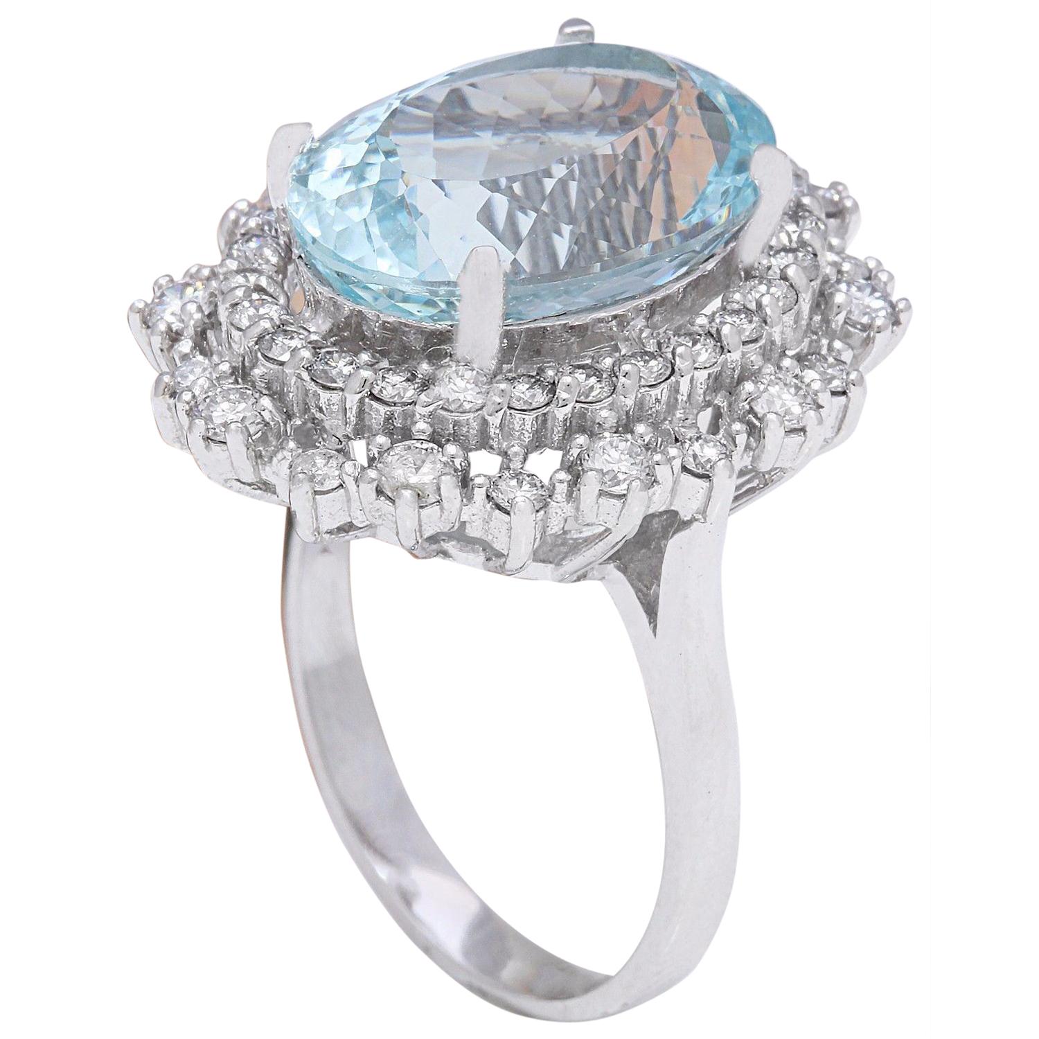 Aquamarine Diamond Ring In 14 Karat Solid White Gold In New Condition For Sale In Los Angeles, CA