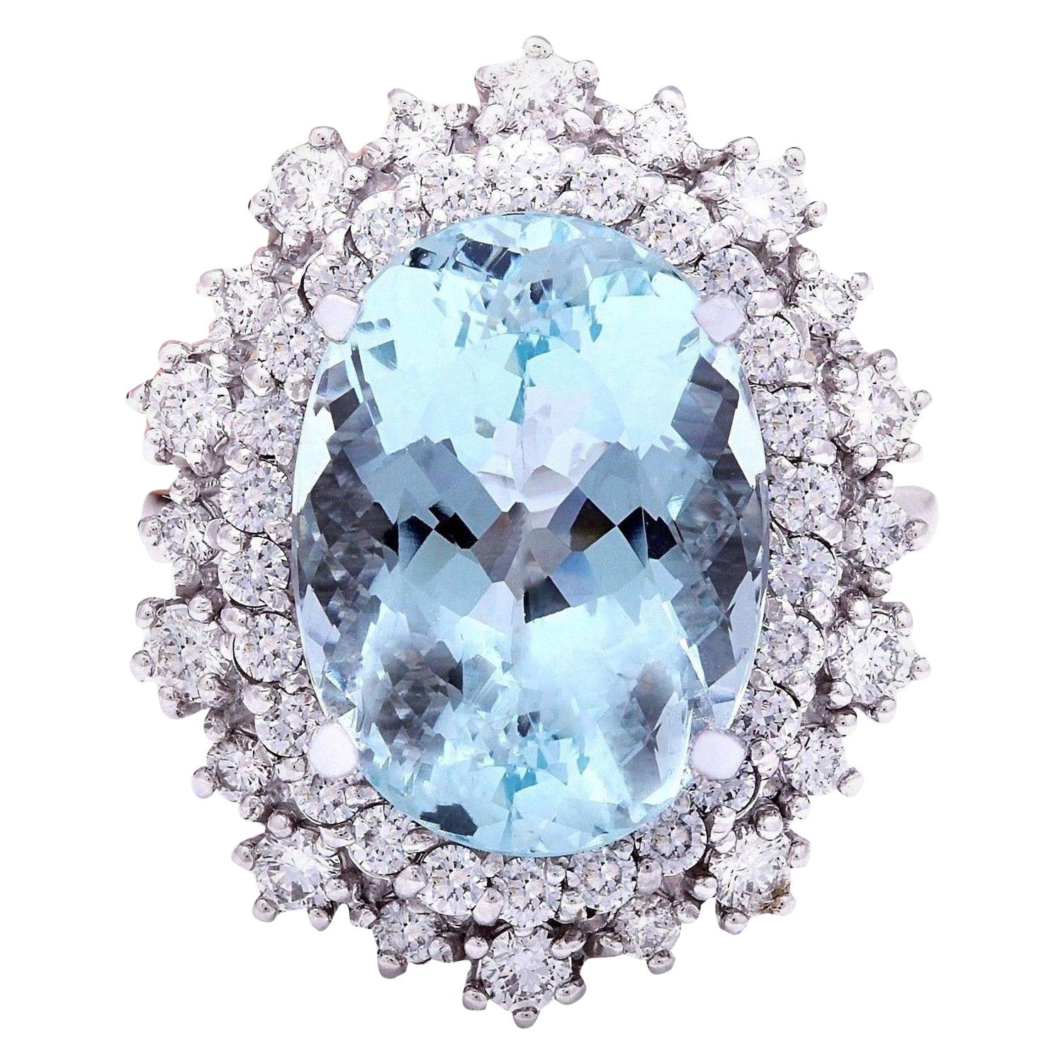 Aquamarine Diamond Ring In 14 Karat Solid White Gold