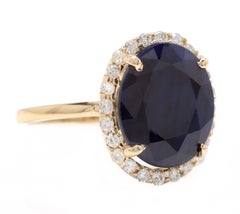 Bague en or jaune massif 14 carats avec saphir bleu naturel de 7,50 carats et diamants