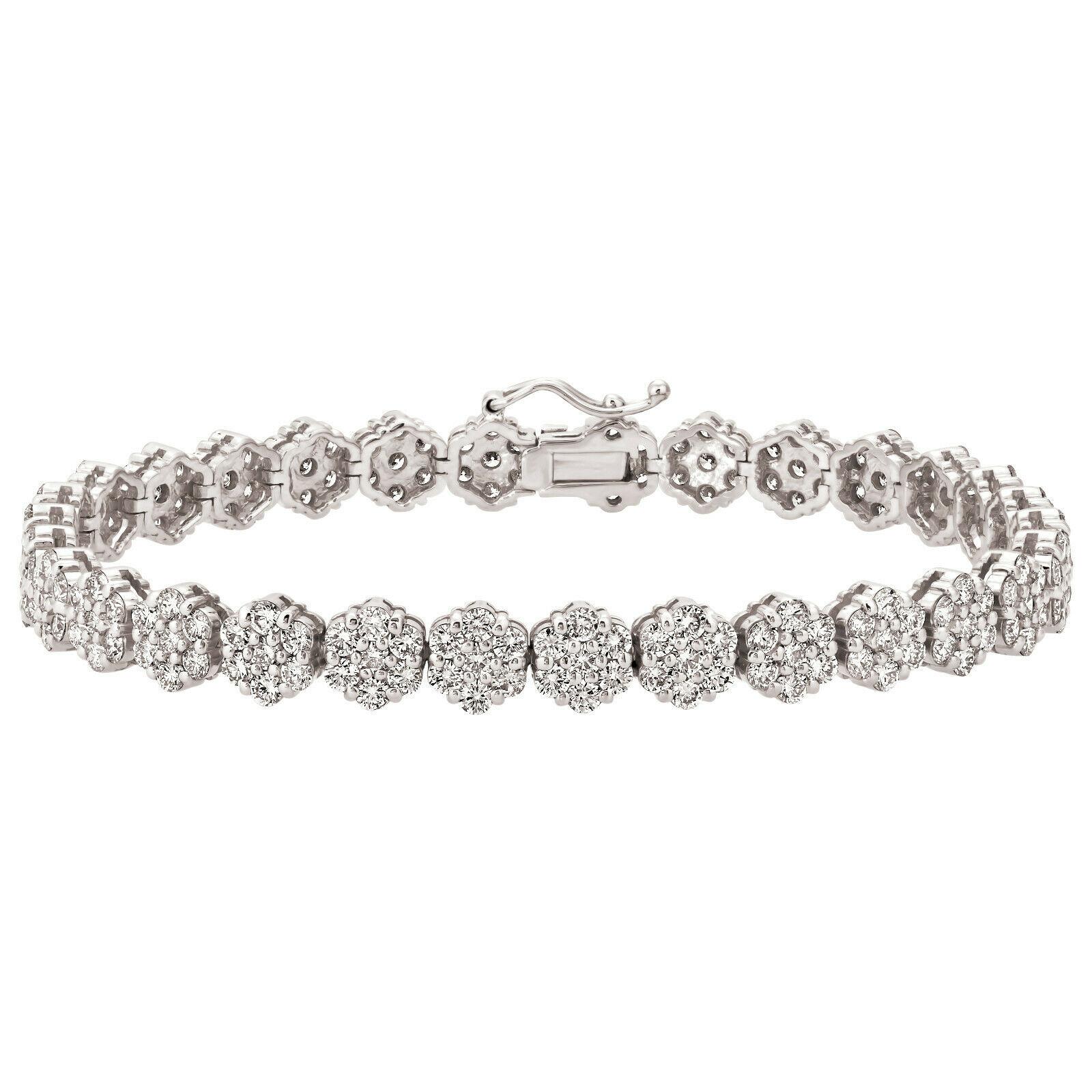 7.50 Carat Natural Diamond Flower Bracelet G SI 14K White Gold