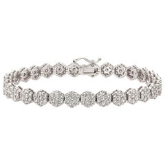 Bracelet fleur en or blanc 14 carats avec diamants naturels de 7,50 carats G SI