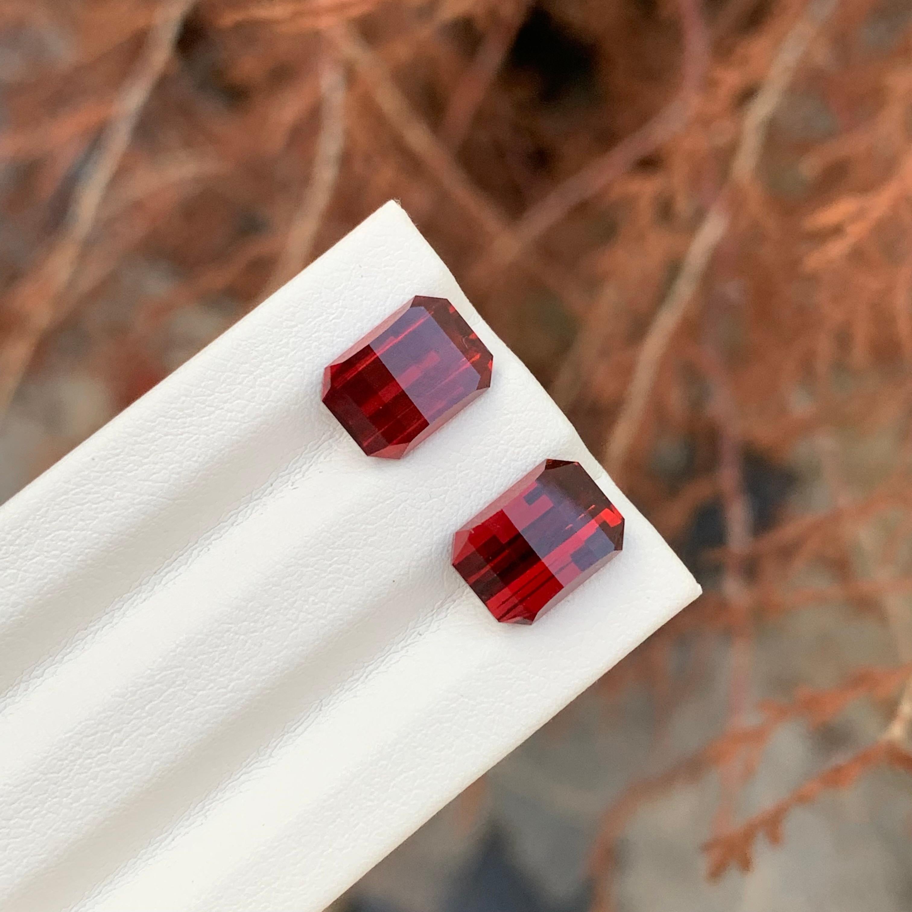 Taille émeraude Paire de grenats rhodolite facettés naturels de 7,50 carats, pierre précieuse taille pixel pour boucles d'oreilles en vente