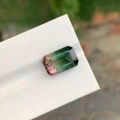 7.50 Carat Natural Loose Bicolour Watermelon Tourmaline Emerald Shape Gem