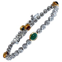 7.50 Carat Natural Sapphires Emeralds Ruby Diamond Bracelet 14 Karat