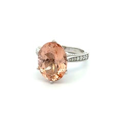 7.50 Carat Oval Morganite Beryl and RBC Diamond Gold Vintage Fine Estate Ring