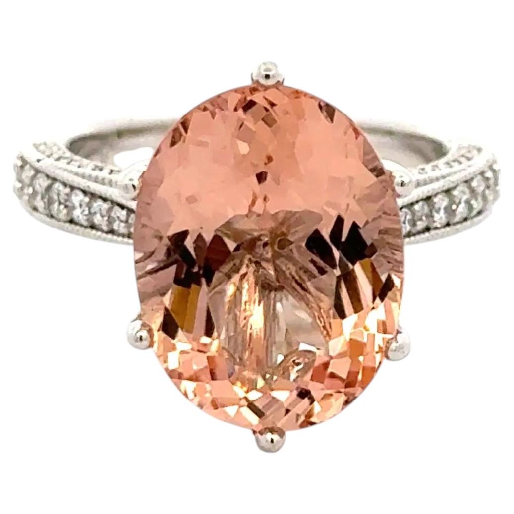 7.50 Carat Oval Morganite Beryl and RBC Diamond Gold Vintage Fine Estate Ring For Sale