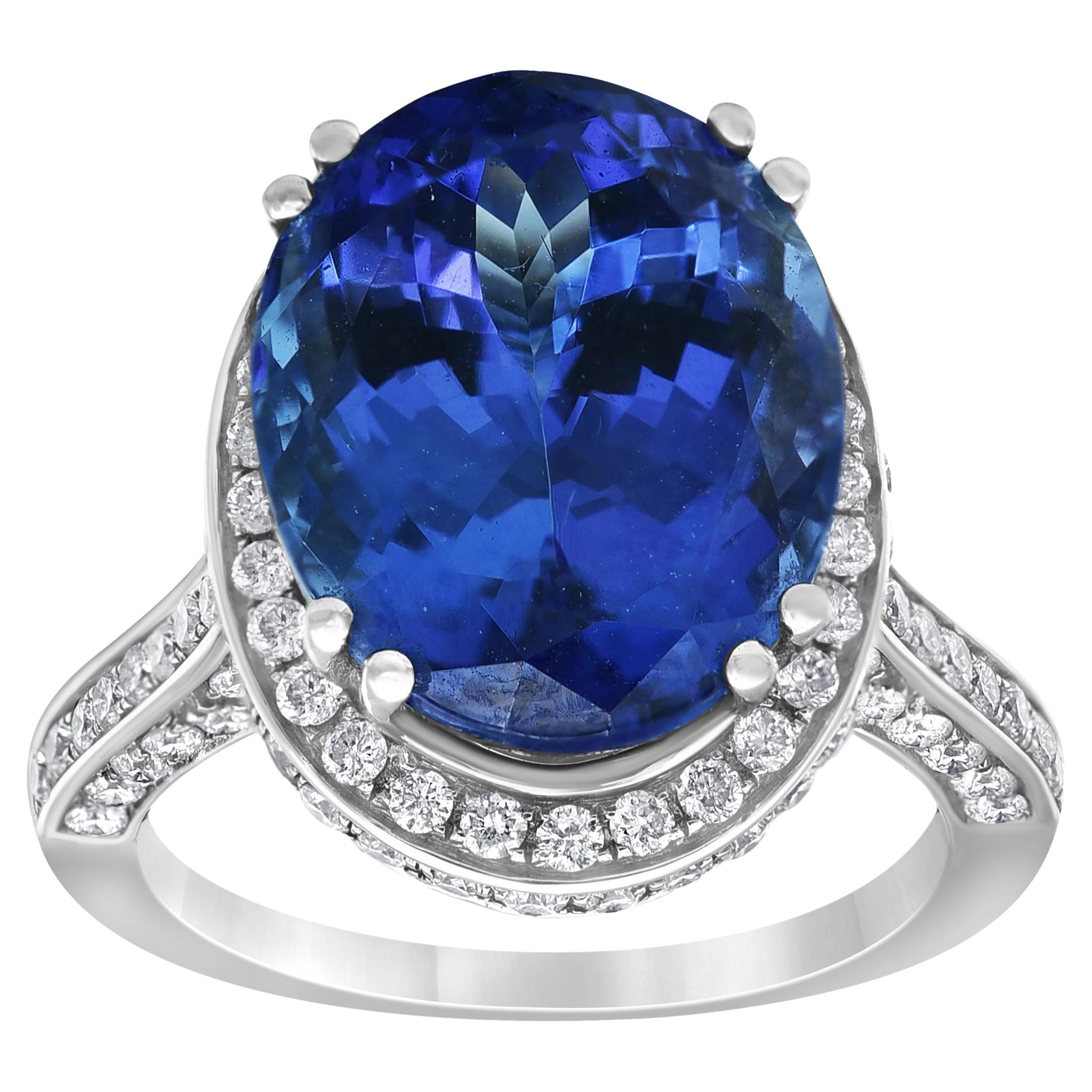 7.50 Carat Oval Tanzanite and 0.90 Carat Diamond Frame Ring in 18K White Gold For Sale