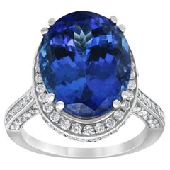 7.50 Carat Oval Tanzanite and 0.90 Carat Diamond Frame Ring in 18K White Gold