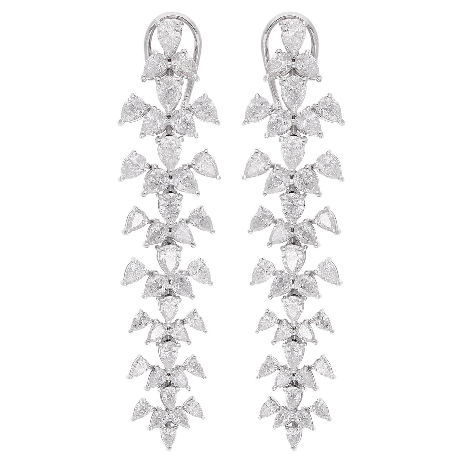 7.50 Carat Pear Diamond Dangle Earrings 18 Karat White Gold Handmade Jewelry For Sale