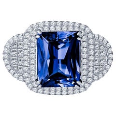 7,50 Karat strahlender Tansanit und Diamant 14 Karat Weißgold Ring