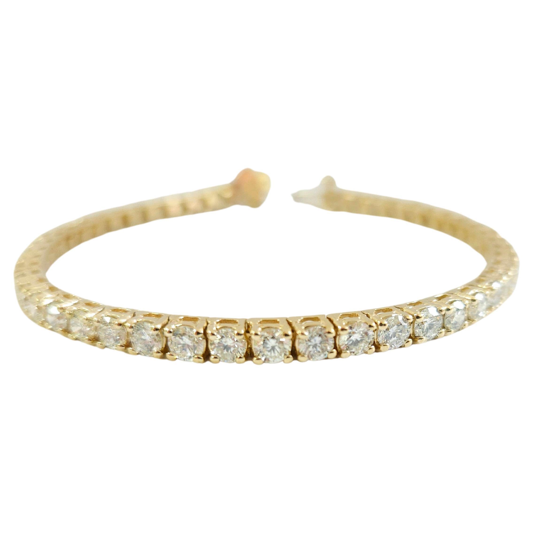 Bracelet de tennis en or jaune 14 carats avec diamant rond taillé en brillant de 7,50 carats