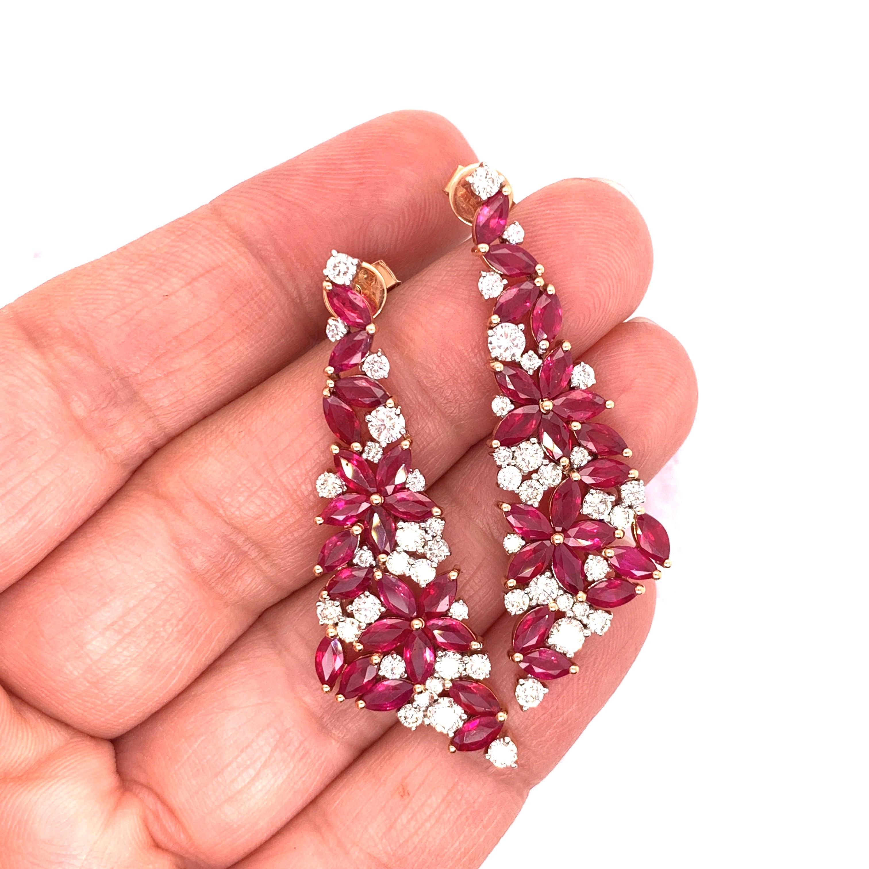 7.50 Carat Ruby Diamond Earrings In New Condition For Sale In Richmond, BC