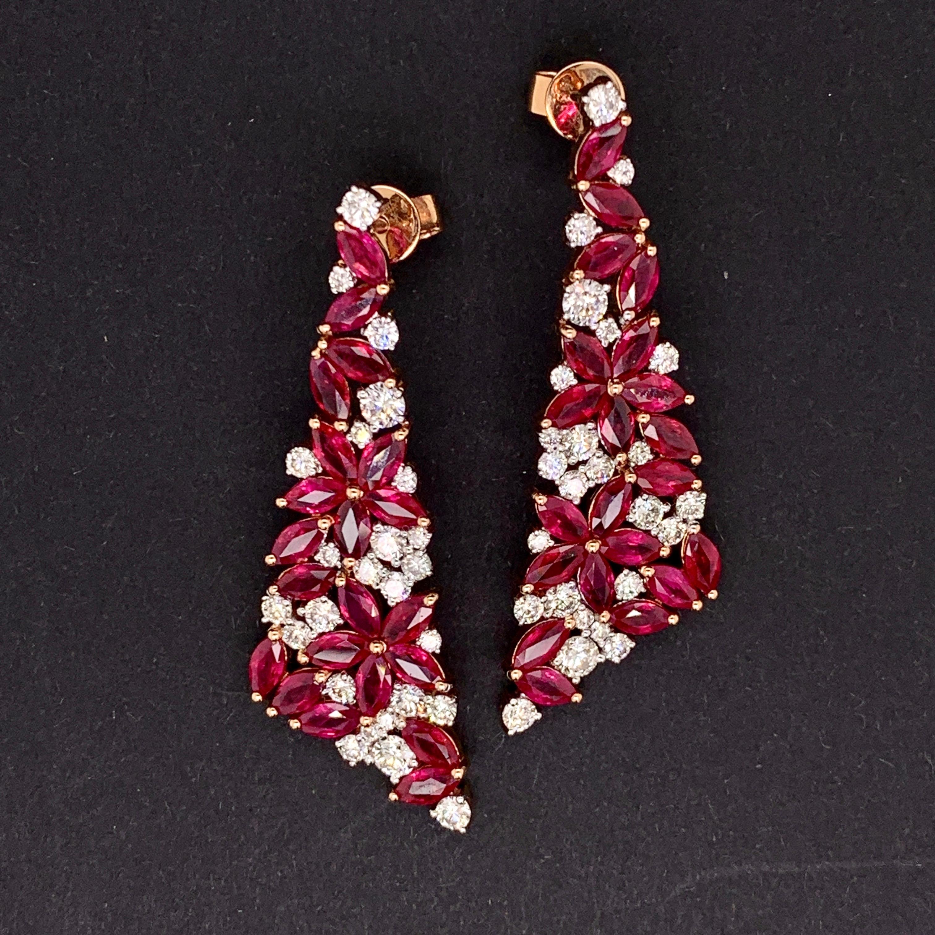 Women's or Men's 7.50 Carat Ruby Diamond Earrings For Sale