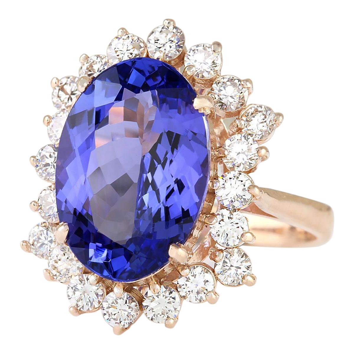 7.50 Carat Tanzanite 14 Karat Rose Gold Diamond Ring
Stamped: 14K Rose Gold
Total Ring Weight: 6.0 Grams
Total  Tanzanite Weight is 6.40 Carat (Measures: 14.00x10.00 mm)
Color: Blue
Total  Diamond Weight is 1.10 Carat
Color: F-G, Clarity: