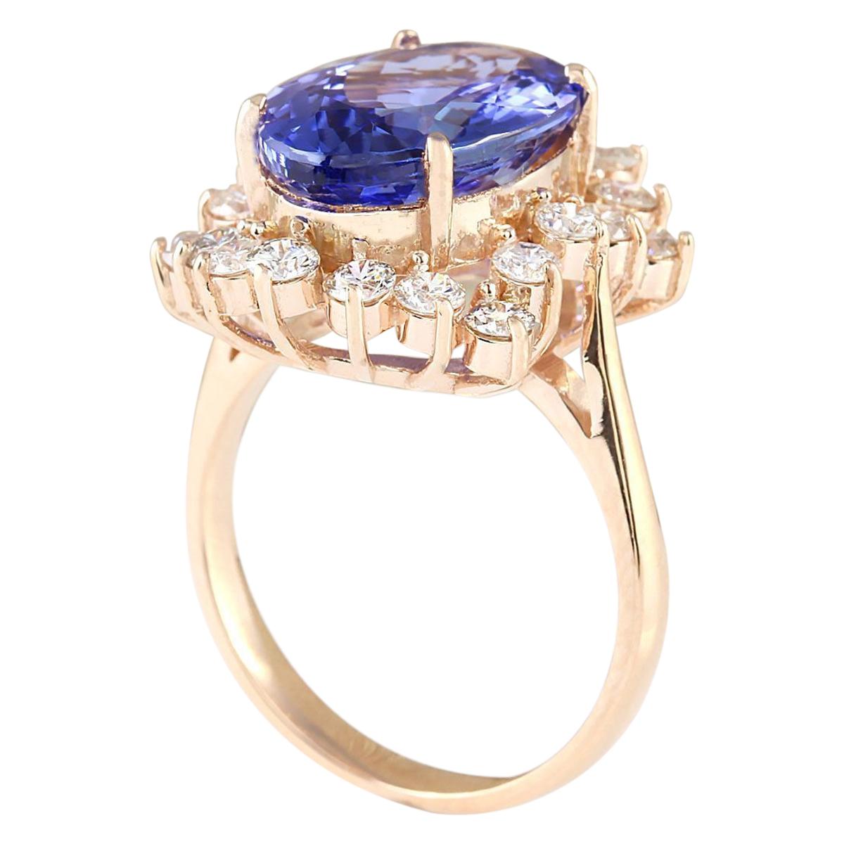 Oval Cut Natural Tanzanite Diamond Ring In 14 Karat Rose Gold  For Sale