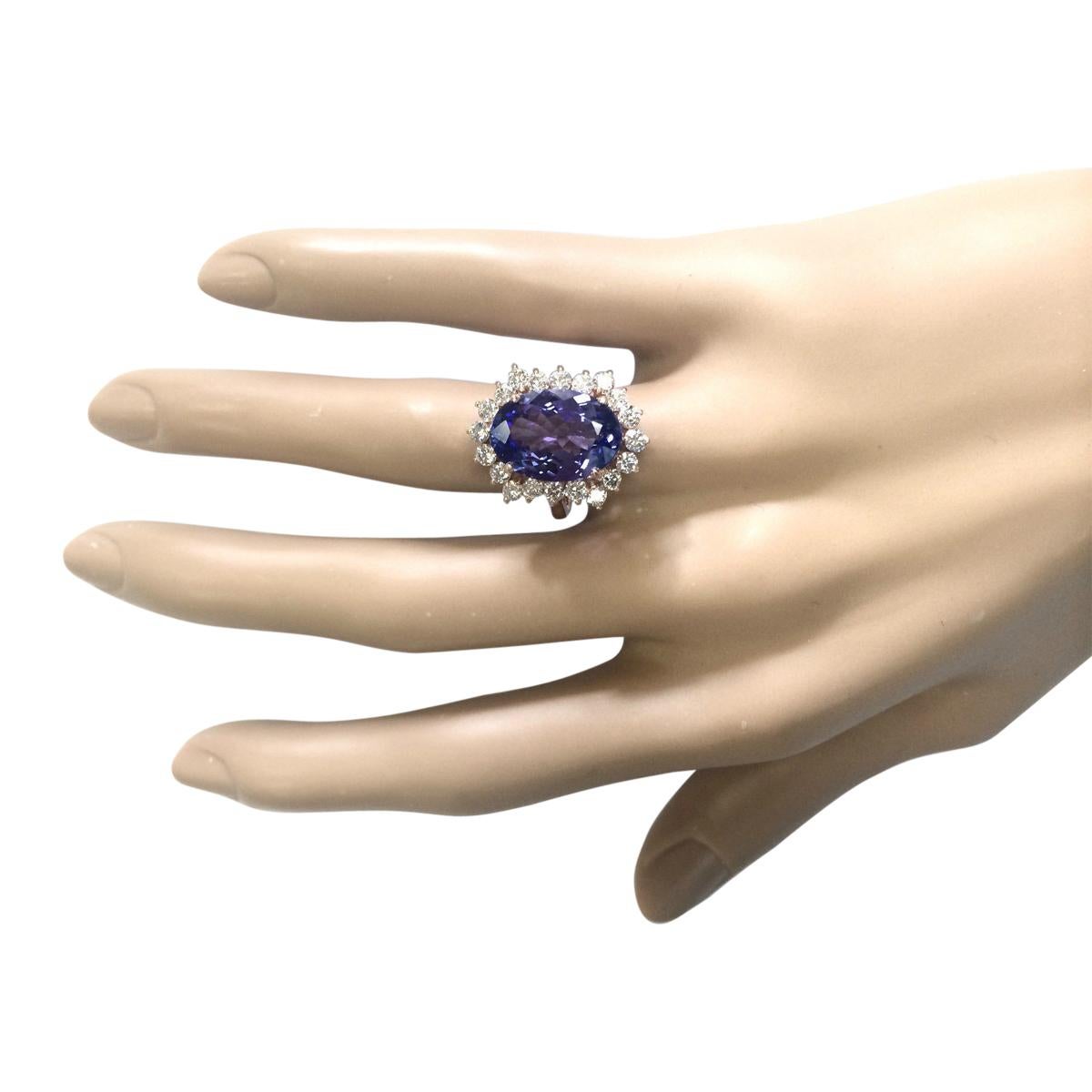 Natural Tanzanite Diamond Ring In 14 Karat Rose Gold  In New Condition For Sale In Los Angeles, CA