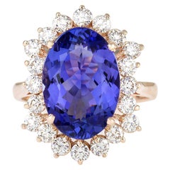 Bague en or rose 14 carats avec tanzanite naturelle et diamants 