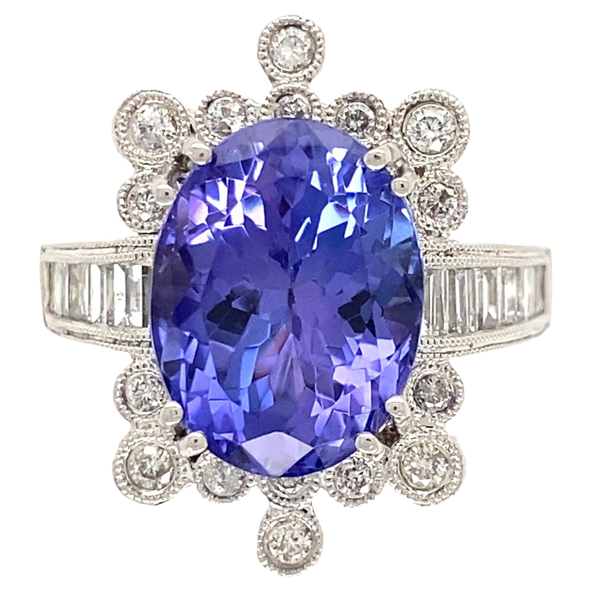 4.50 Carat Blue Zircon and Diamond Cocktail Ring Estate Fine Jewelry