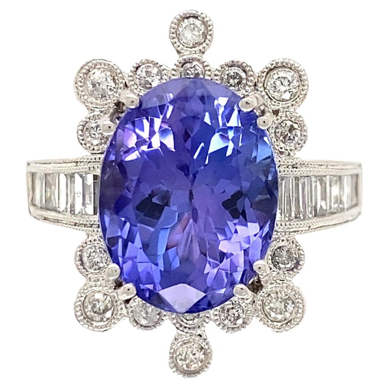 7.50 Carat Tanzanite and Diamond Gold Vintage Cocktail Ring Estate Fine