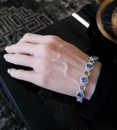 7.50 Carat Total Oval Tanzanite and Diamond Bracelet in 18 Karat White Gold
