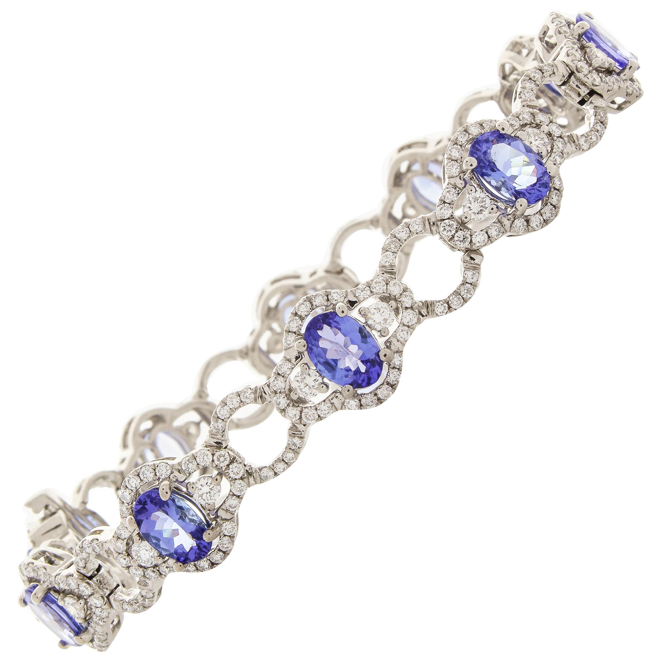 7.50 Carat Total Oval Tanzanite and Diamond Bracelet in 18 Karat White Gold