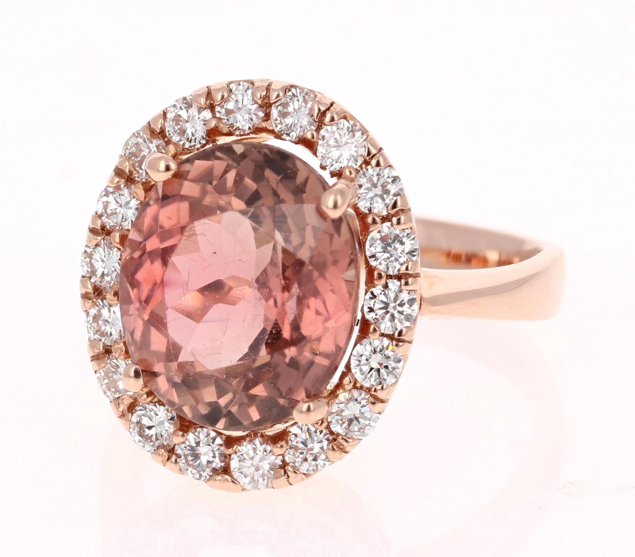 Contemporary 7.50 Carat Tourmaline Diamond Rose Gold Cocktail Ring For Sale