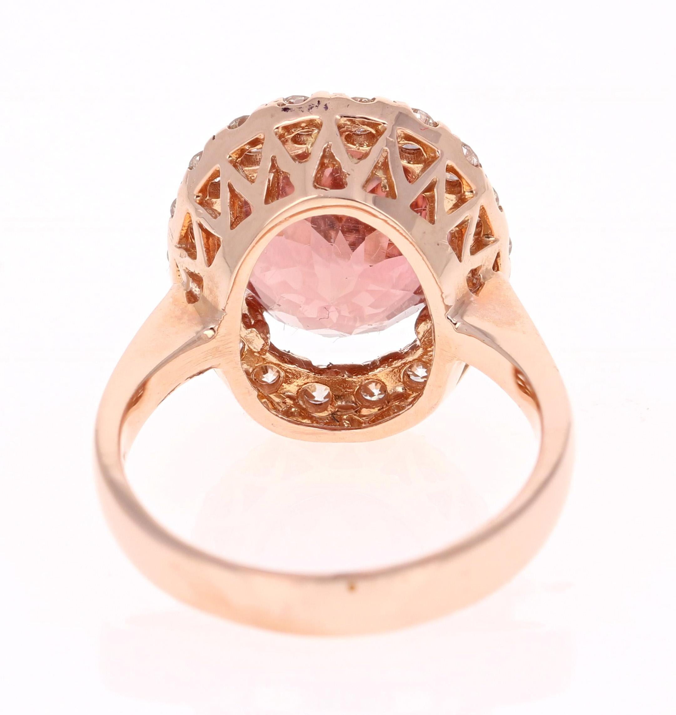 Oval Cut 7.50 Carat Tourmaline Diamond Rose Gold Cocktail Ring For Sale
