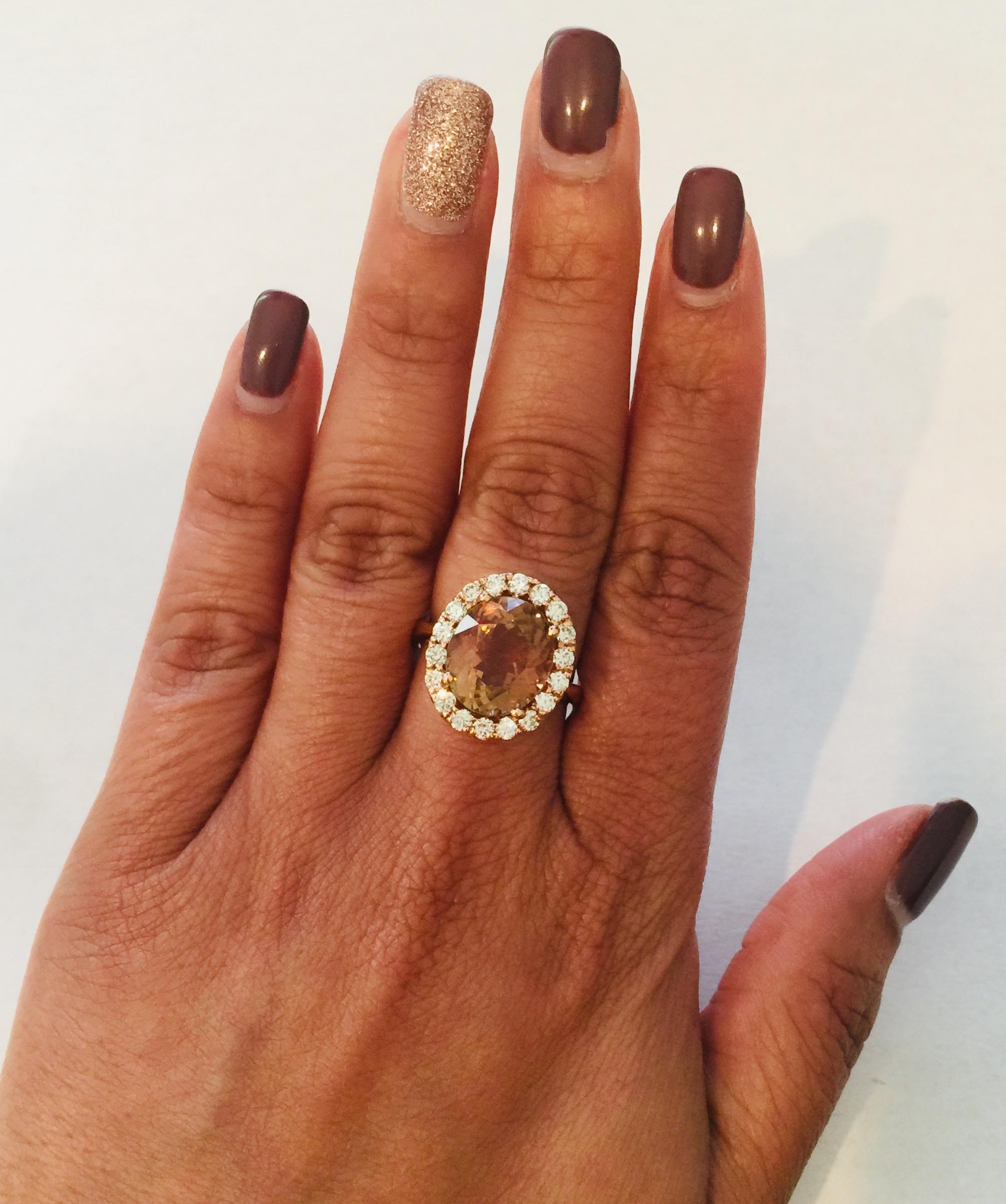 7.50 Carat Tourmaline Diamond Rose Gold Cocktail Ring In New Condition For Sale In Los Angeles, CA