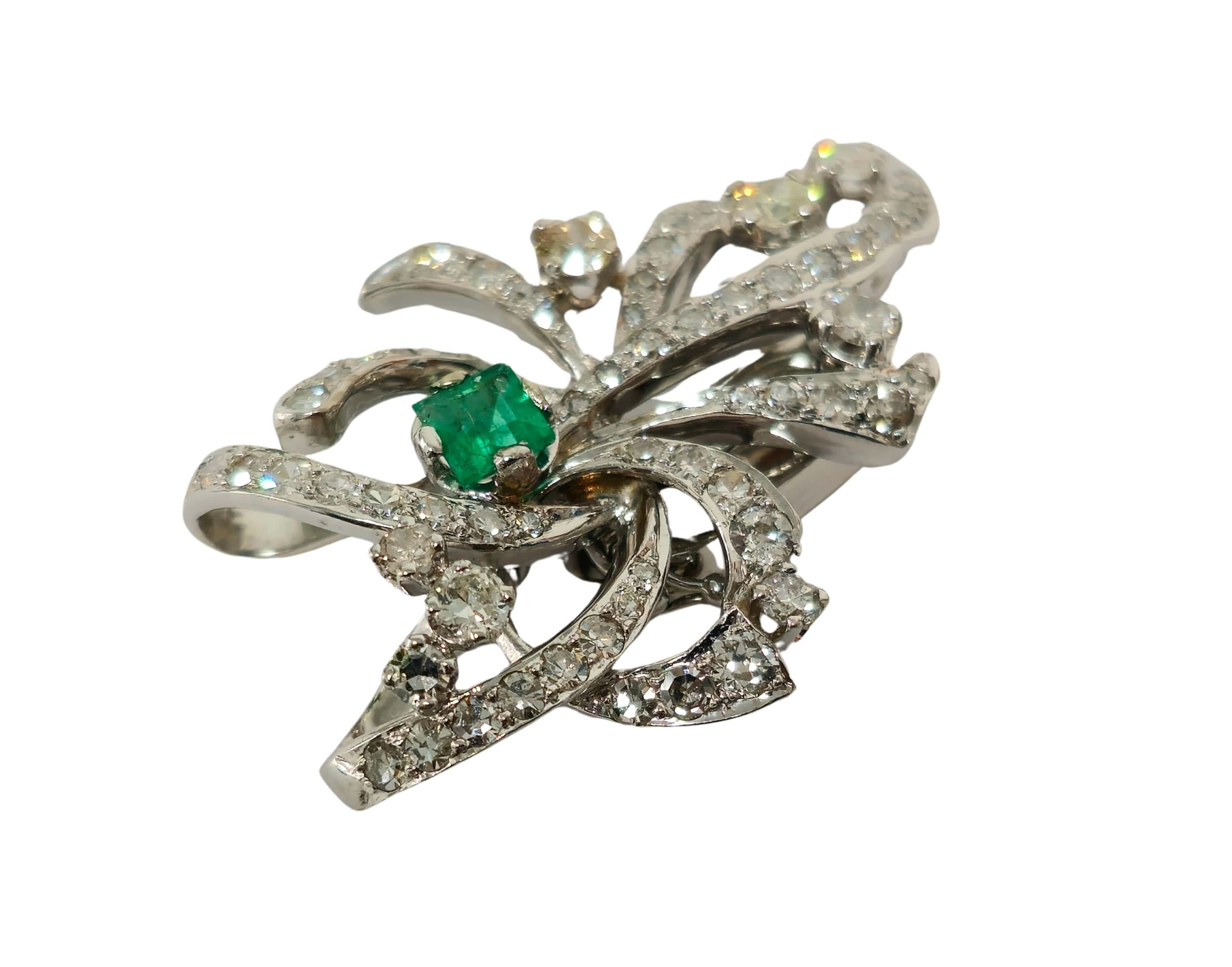 Women's 7.50 Carat VVS Diamond and Colombian Emerald Pin For Sale