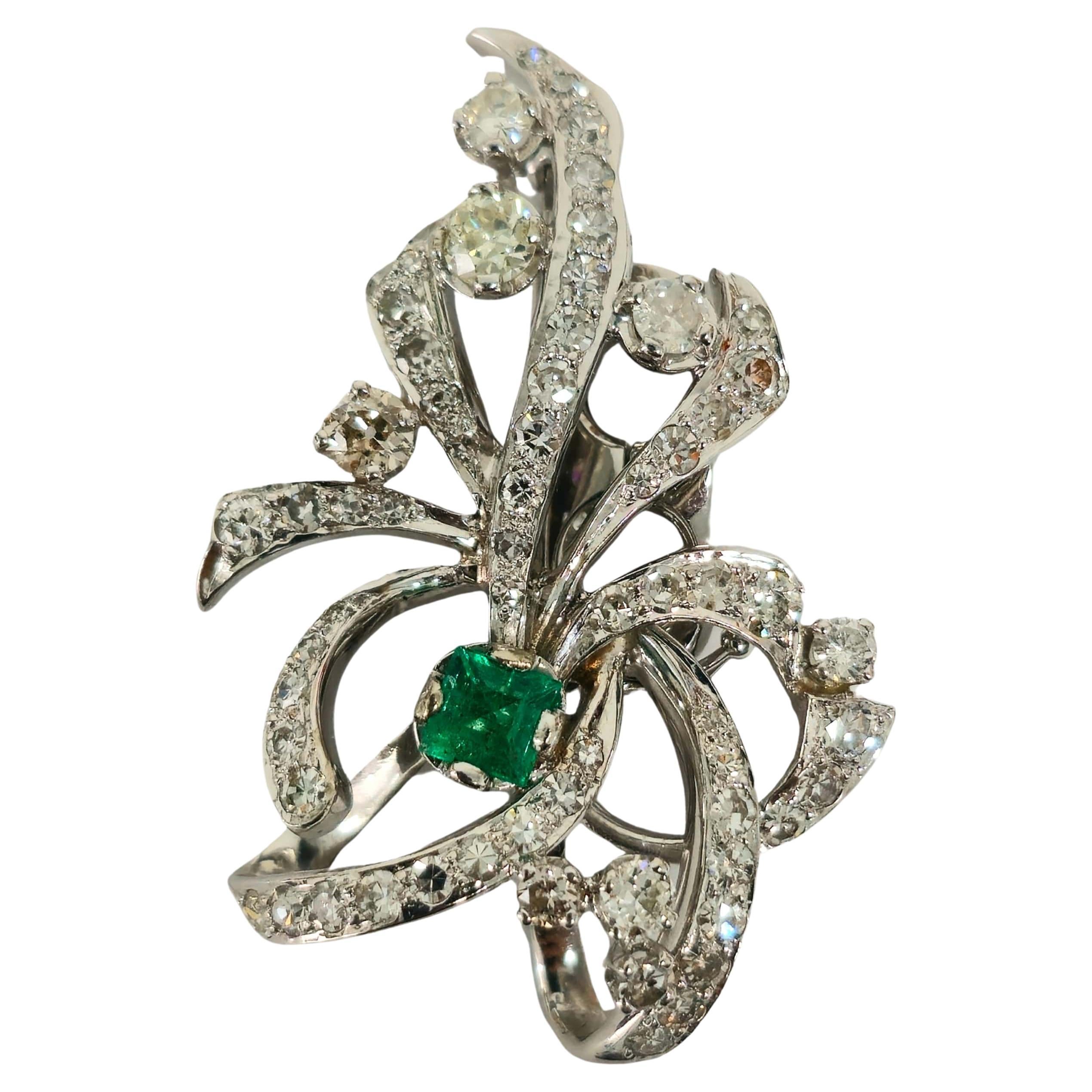 7.50 Carat VVS Diamond and Colombian Emerald Pin