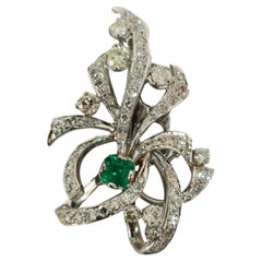 7.50 Carat VVS Diamond and Colombian Emerald Pin