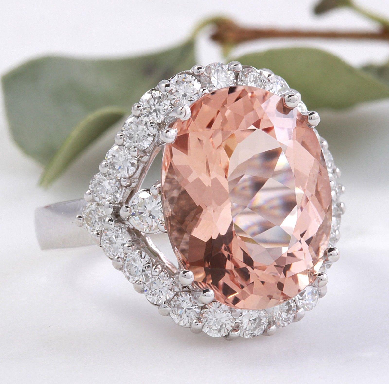 Mixed Cut 7.50 Carats Exquisite Natural Morganite and Diamond 14K Solid White Gold Ring For Sale